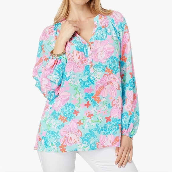 Lilly Pulitzer Tops - Lilly Pulitzer Elsa Top Surf Blue Luscious Lions NWT XXL